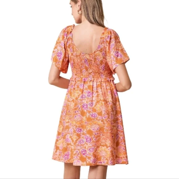 Doe & Rae Orange Smocked Mini Dress - Picture 2 of 10